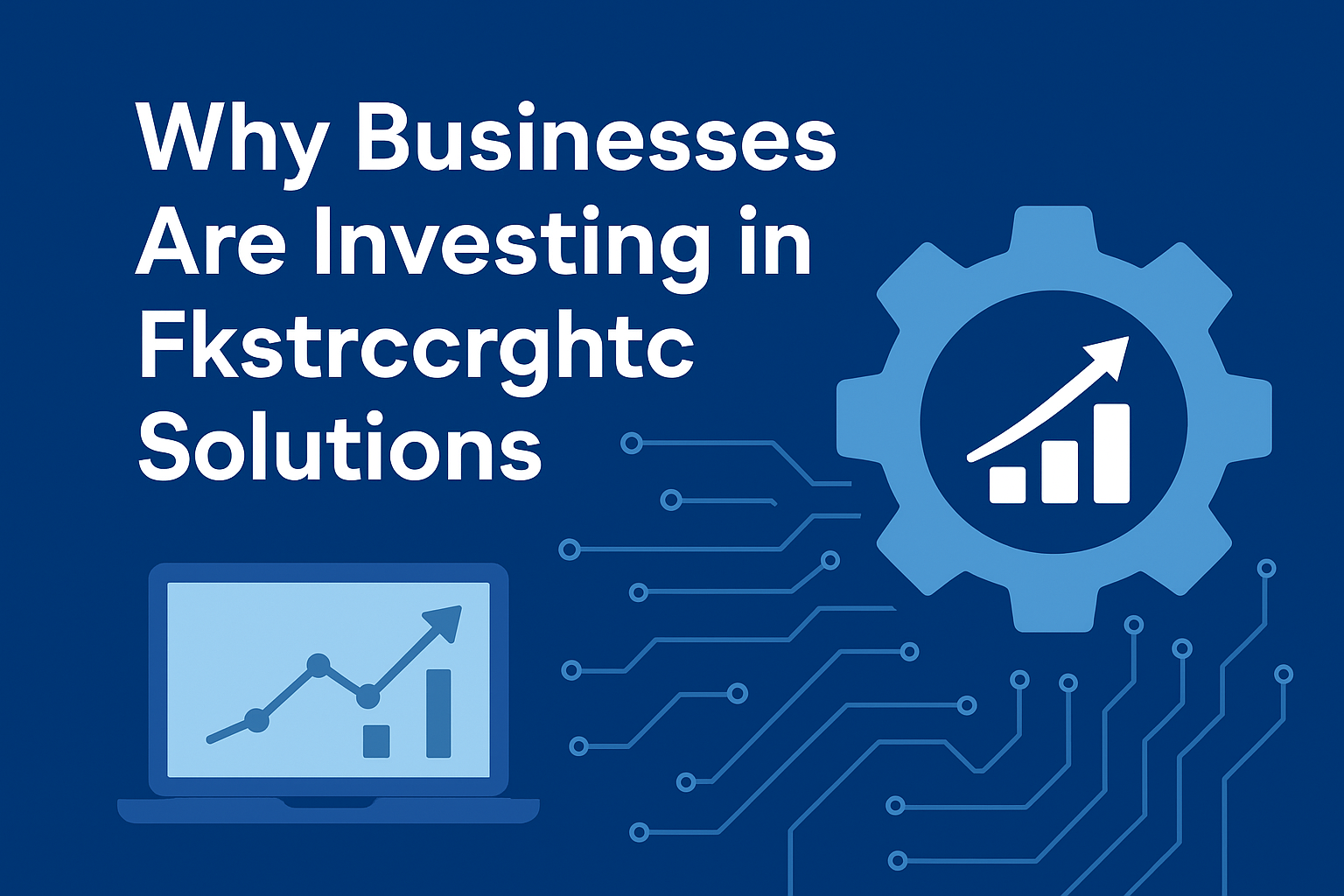 Illustration showing a digital concept of business growth with the title “Why Businesses Are Investing in Fkstrcghtc Solutions,” featuring a laptop with an upward graph and a gear icon symbolizing technology and innovation.