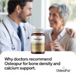 Doctor smiling and consulting an older woman about Osteopur bone health supplement, highlighting its benefits for bone density and calcium support.